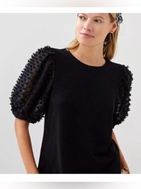 Maeve by Anthropologie Woven Puff Sleeved Top Black size small